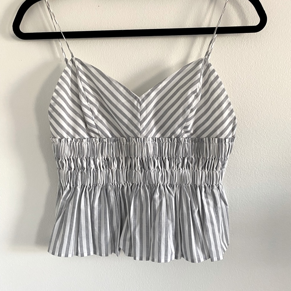 Blue and White Striped Blouse Crop Top